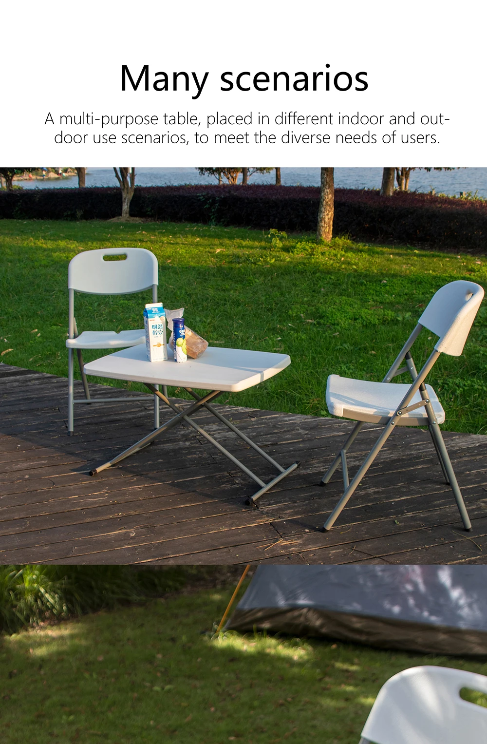personal hdpe white plastic height adjustable folding table for