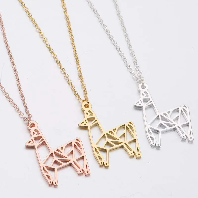 Fashion Jewelry Animal Necklaces Geometric Alpaca Christmas Gift Stainless Steel Necklace