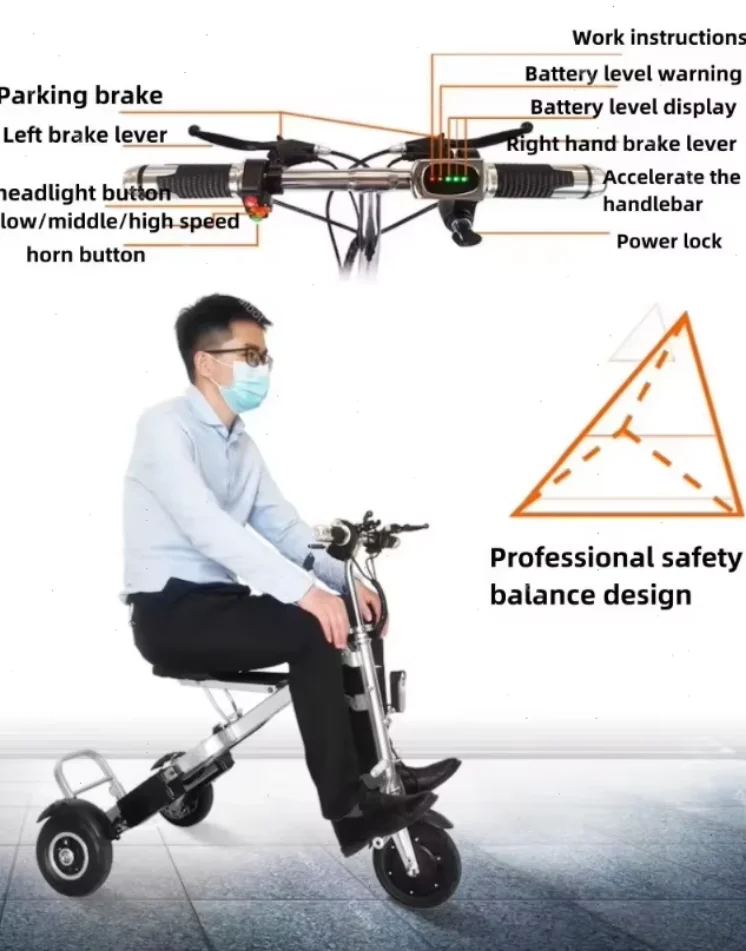 3 Wheel Foldable Brushless Lithium Battery Electric Tricycle Scooter Senior 250W 36V Mini Lightweight Basket Removable Battery