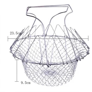 Image of Food Grade Stainless Steel Metal Wire Mesh Foldable Chef Kitchen Basket for Washing / Frying Foods
