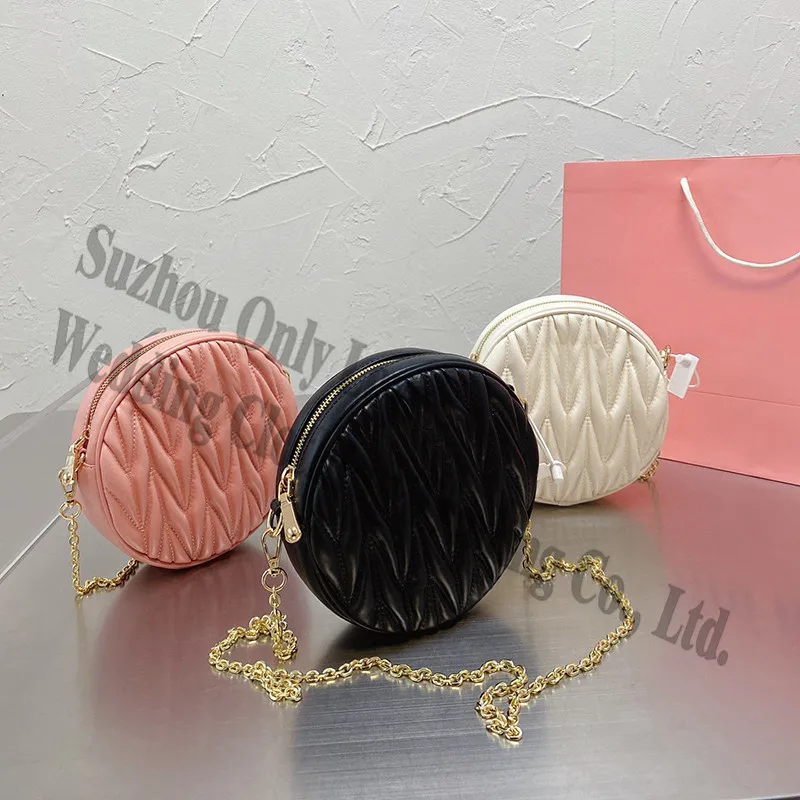 

Popular Style Soft Real Leather Genuine Round Cakes Thread Zipper Ladies Shoulder Bags One Side Cross body Chain Handbags