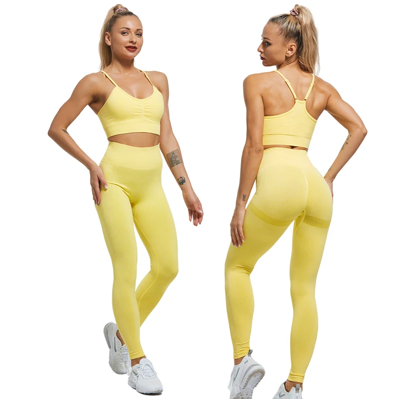 

2021 Hot sale High Waist Leggings Seamless Gym Set Women Fitness Yoga Set Sports Suits 2 peice Sportswear, Customized colors