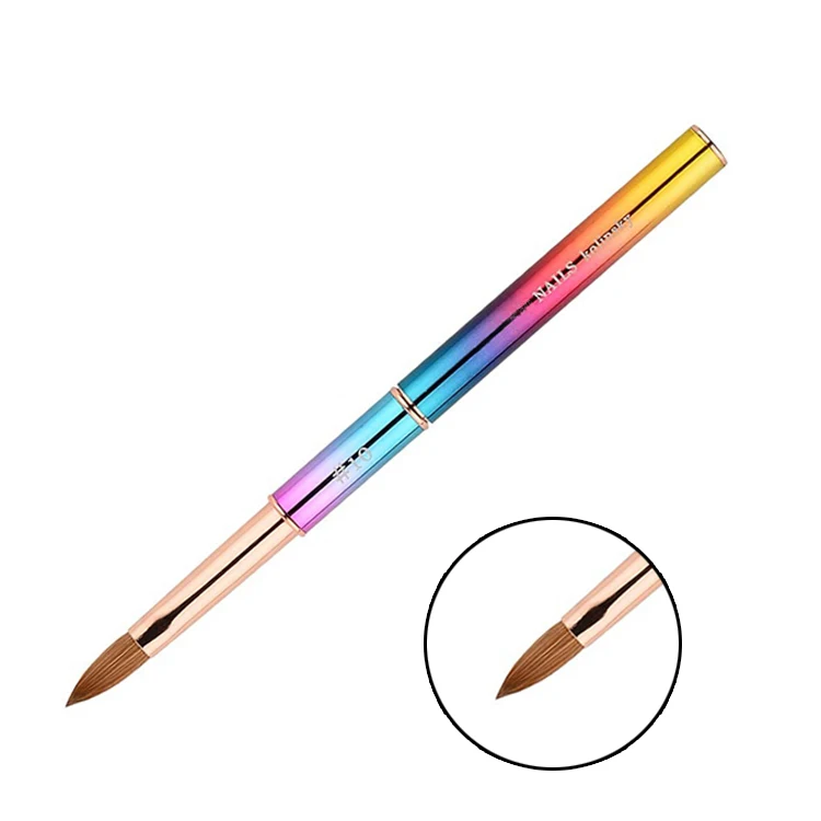 

2020 OEM Free Sample Not Nylon Kolinsky Hair Rainbow Nail Gel Brush Metal Nail Art Pen Nail Brush