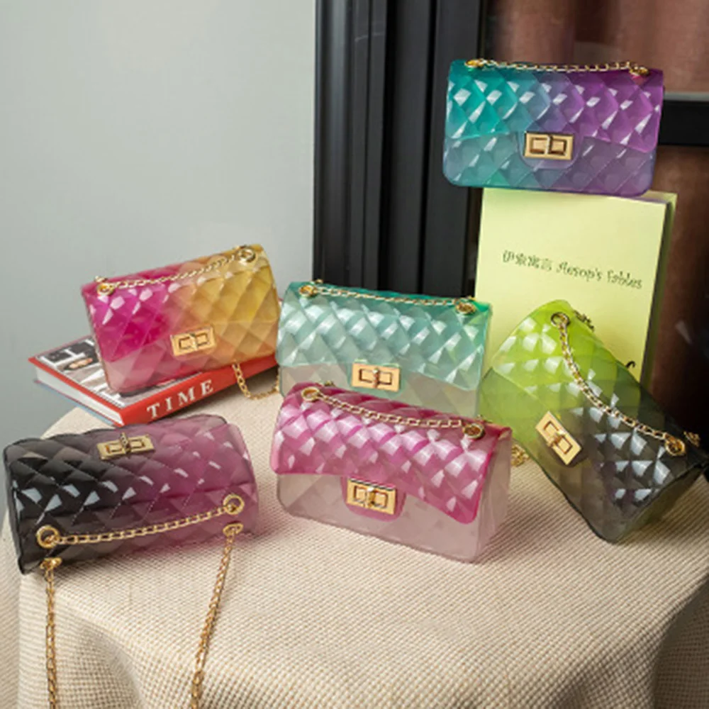

2021 Summer Mini Chain Shoulder PVC Handbags for Women Colorful Transparent Jelly Purse Clear