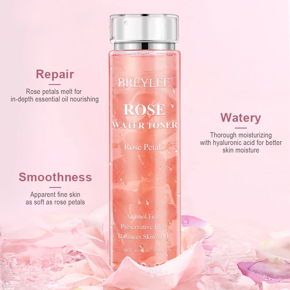 

Amazon hot sale free shipping BREYLEE New arrival rose flowers petal serum face toner rose water whitening 200ml, As photo