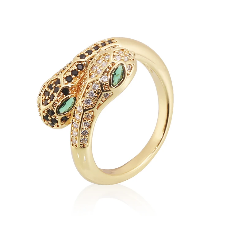 

High Quality Gold Plated Double Head Snake Ring Adjustable Open Black Snake Ring, Blue