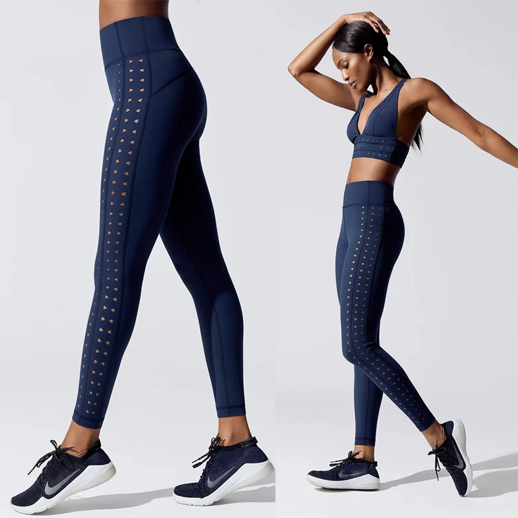 

Wholesale Laser Cut Out Fitness Yoga Wear Apparel Factory Gym Yoga Pants OEM Flatlock Seaming Ladies Sportswear Women Leggings