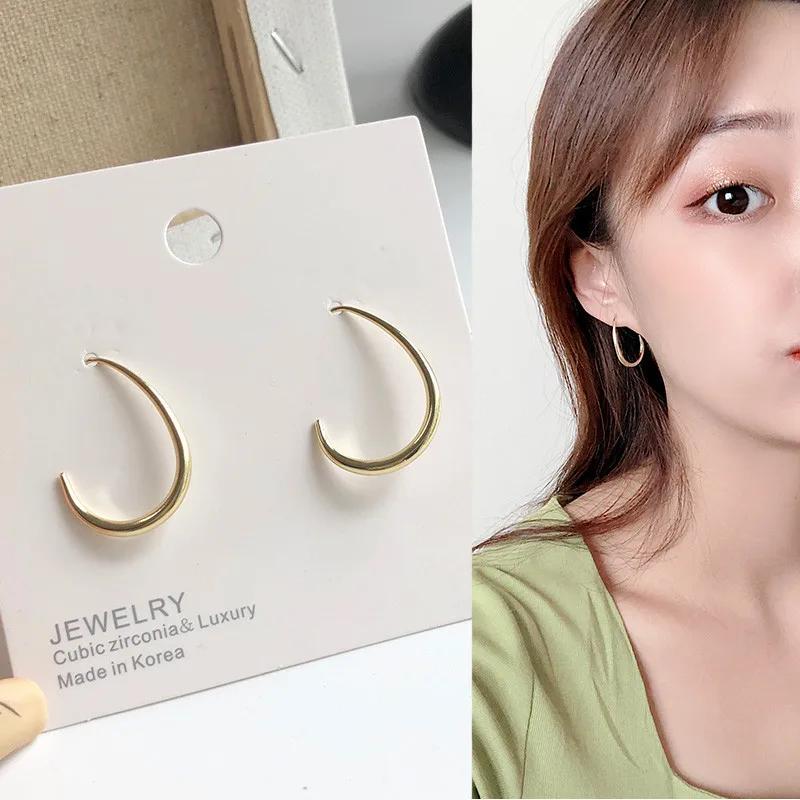 

JUHU New Korean fashion simple drop earrings temperament wild earrings unique personality jewelry for women wholesale, Gold