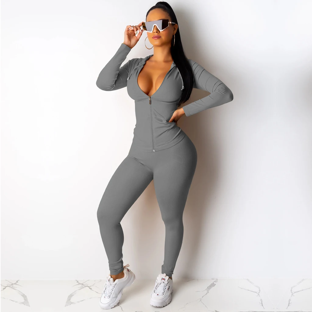 High Quality Sport Tracksuits For Women Hoodie Zipper Up 2 Piece Clothing Sexy Tracksuit Set
