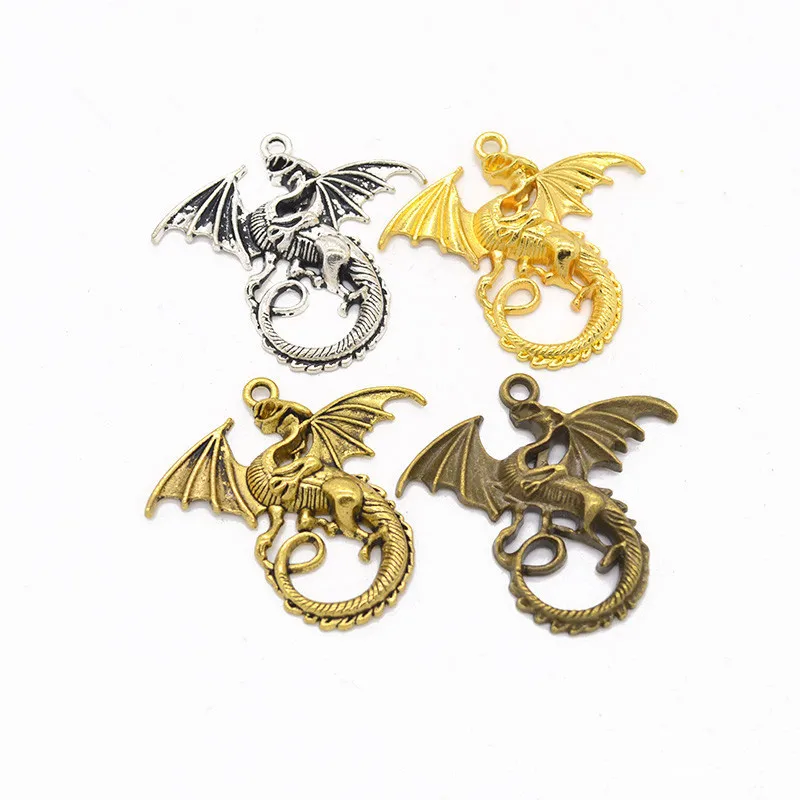 

Antique Silver tone/Antique Bronze Flying Dragons Pendant Charm/Finding Bracelet Necklace Charm DIY Accessory Jewelry Making, Picture