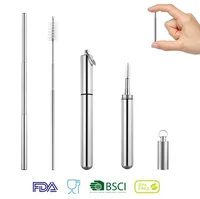 

Telescopic Reusable Collapsible Straws Stainless Steel Metal Folding Drinking Straw with Travel Metal Case