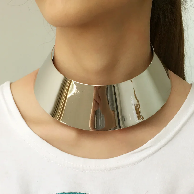 

High Quality Wide Metal Torques Punk Choker For Women Big Simple Jewelry Maxi Collar Statement Necklace Wholesale, Gold, silver