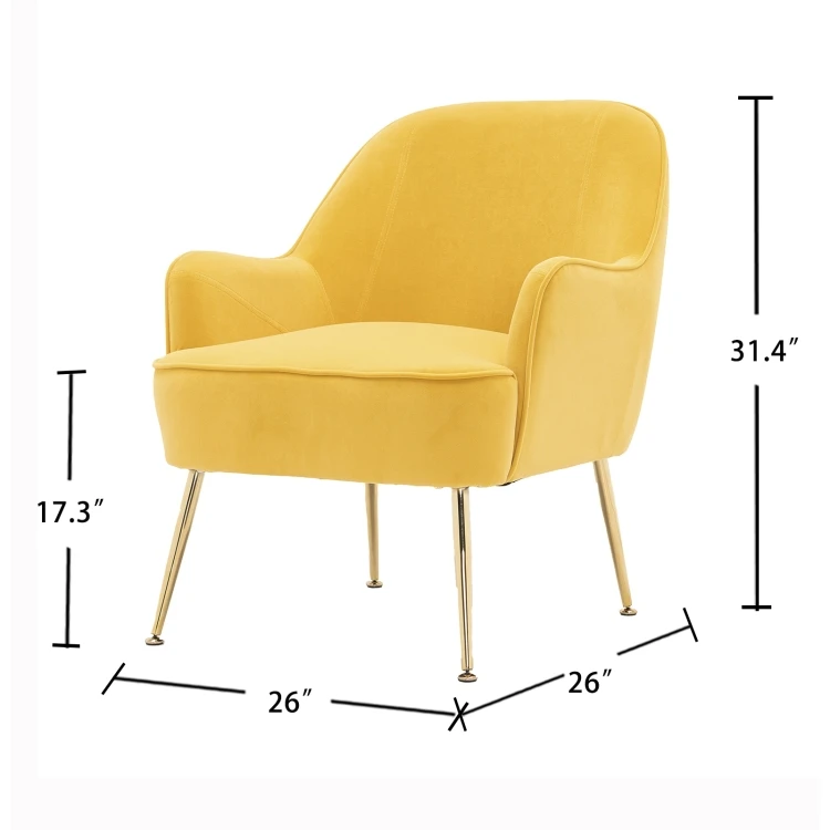 

Us warehouse Modern simple fashion velvet living room office dining room chair with metal legs, Yellow