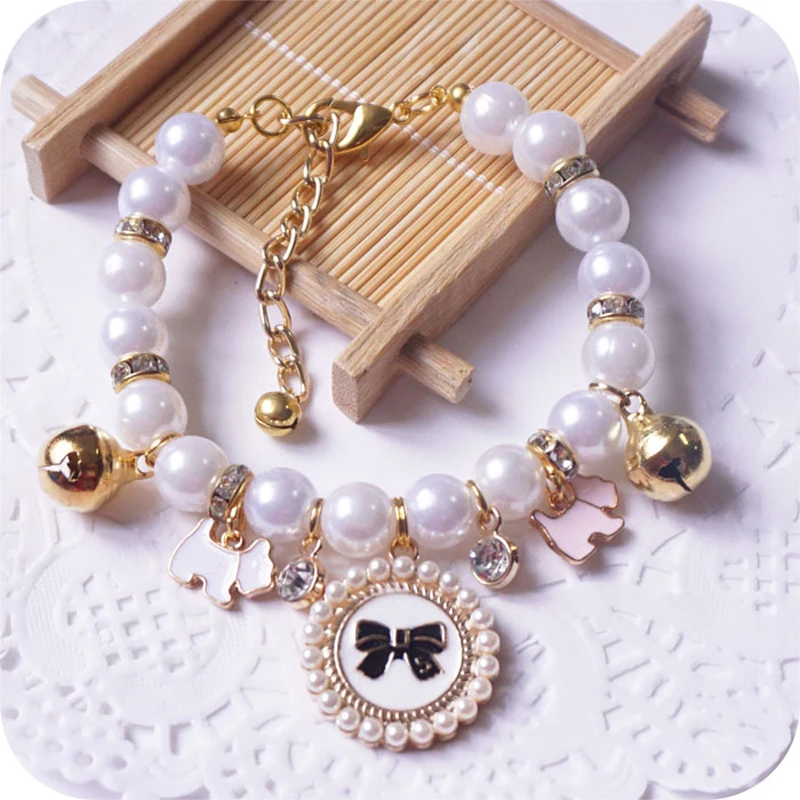 

Princess Pearl Pet Necklace Accessories Puppies Dogs Cats Animals Wedding Jewelry Small Puppy Products For Yorkshire, Pink blue