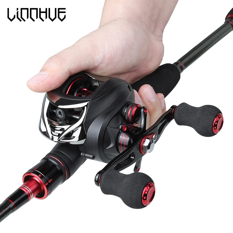 

LINNHUE High Quality Fishing Reel Rod Combo Carbon Fiber Baitcasting Rod 2 Sections 2.1m 2.4m Lure Rod Baitcasting Reel Set