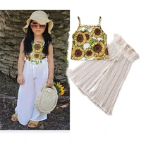 

WHS87 New Summer Round Neck Backless Sunflower Pullover Sleeveless Tops Pant children clothes girls