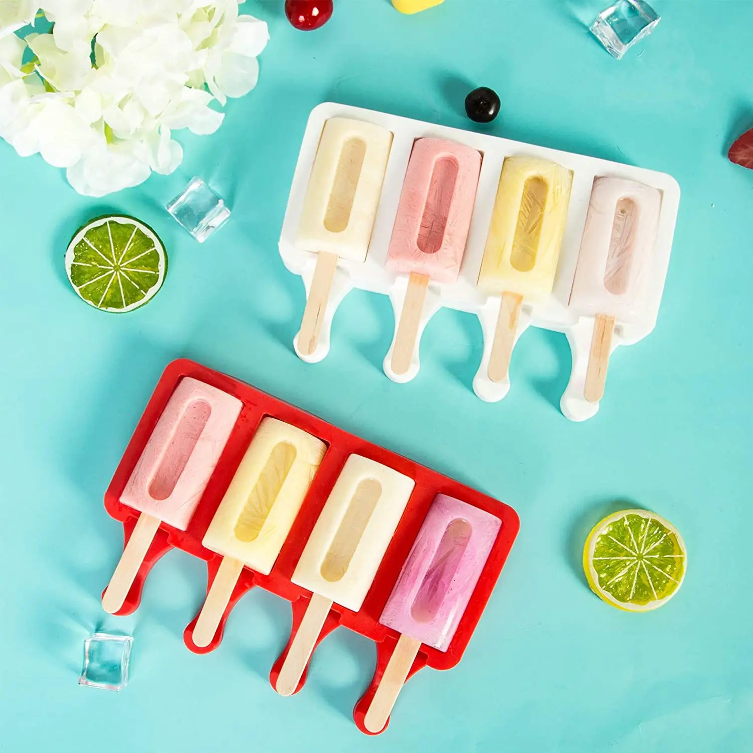 

Silicone 4 Semi-cylindrical Groove Ice Cream Mold Popsicle Ice Cream Mold moldes para helados de paleta, Picture show