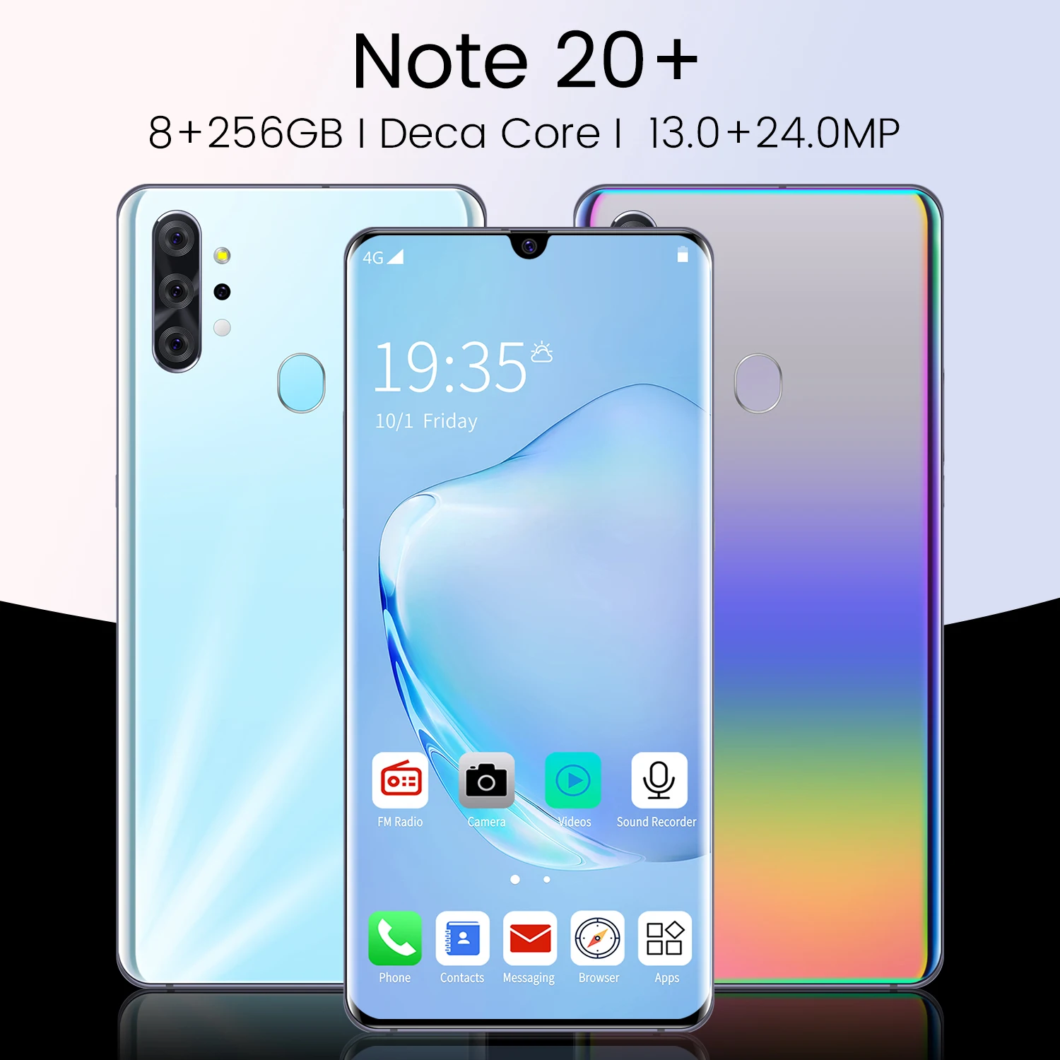 New Note20+ unlocked 8GB+256GB Smartphone  6.7 inch  Android 4G Telephone Smartphone Waterdrop  Mirror screen Gamephone