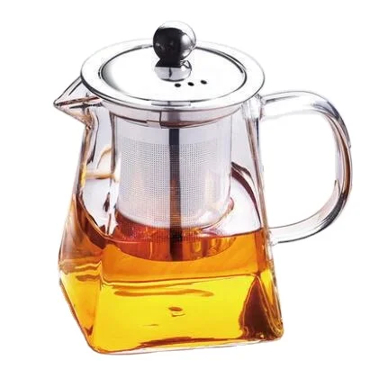 

New Design 350ml 550ml 750ml 950ml Square Borosilicate Glass Teapot Decorative Tea Kettles with Stainless Steel Infuser, Transparent
