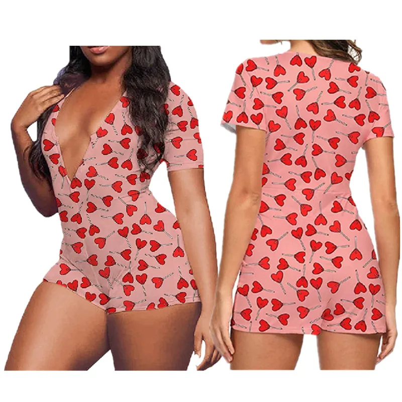 

Wholesale Print Sleepwear Adult Onesie Woman Onesie Pajamas Bodycon Jumpsuit Valentines Onesie, Custom colors