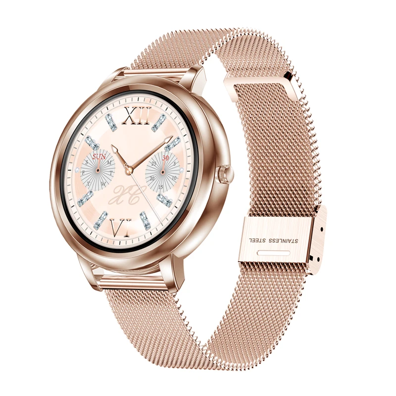 

high quality lady smart bracelet with round screen metal case sport data health fitness tracking smart watch MK20
