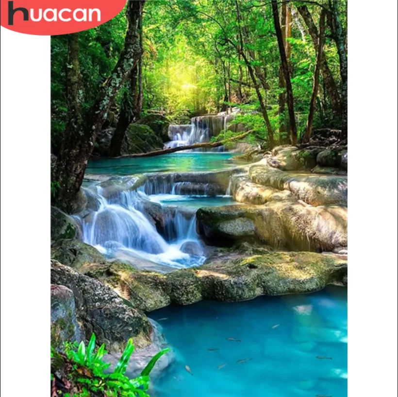 

HUACAN 5d Diamond Painting Landscape Pictures Of Rhinestones Diamond Embroidery Cross Stitch River Full Mosaic Home Decor