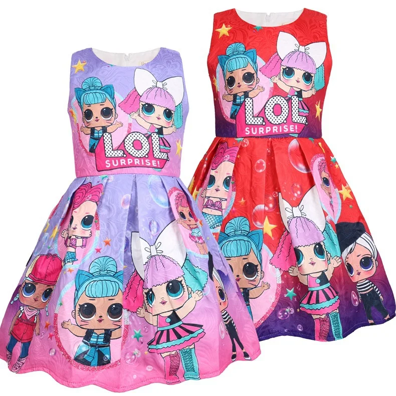 

2021 New lol Dress Cartoon Print Girl tutu Dress Sleeveless Summer New Brand High Quality, Pink