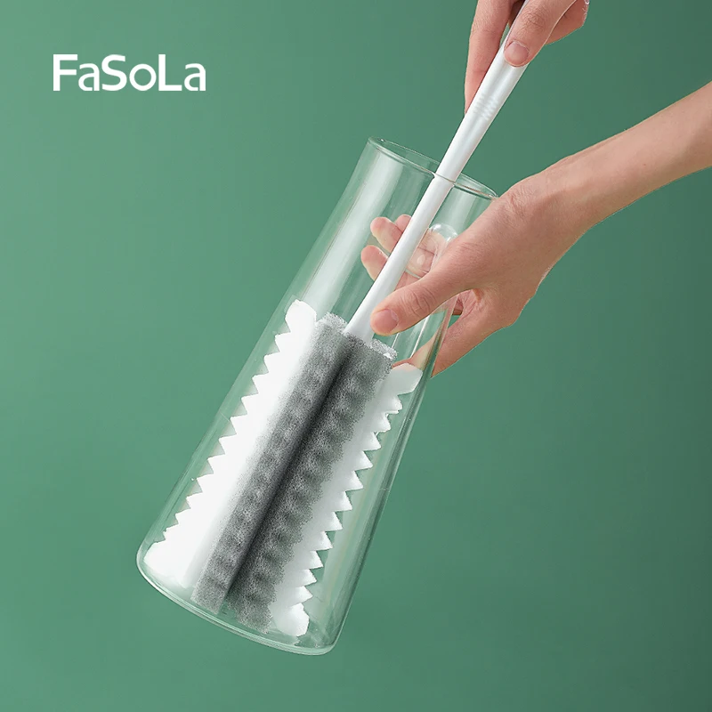 

Fasola Kettle brush with long handle portable vertical plastic household kitchen cleaning cup bottle brush, White