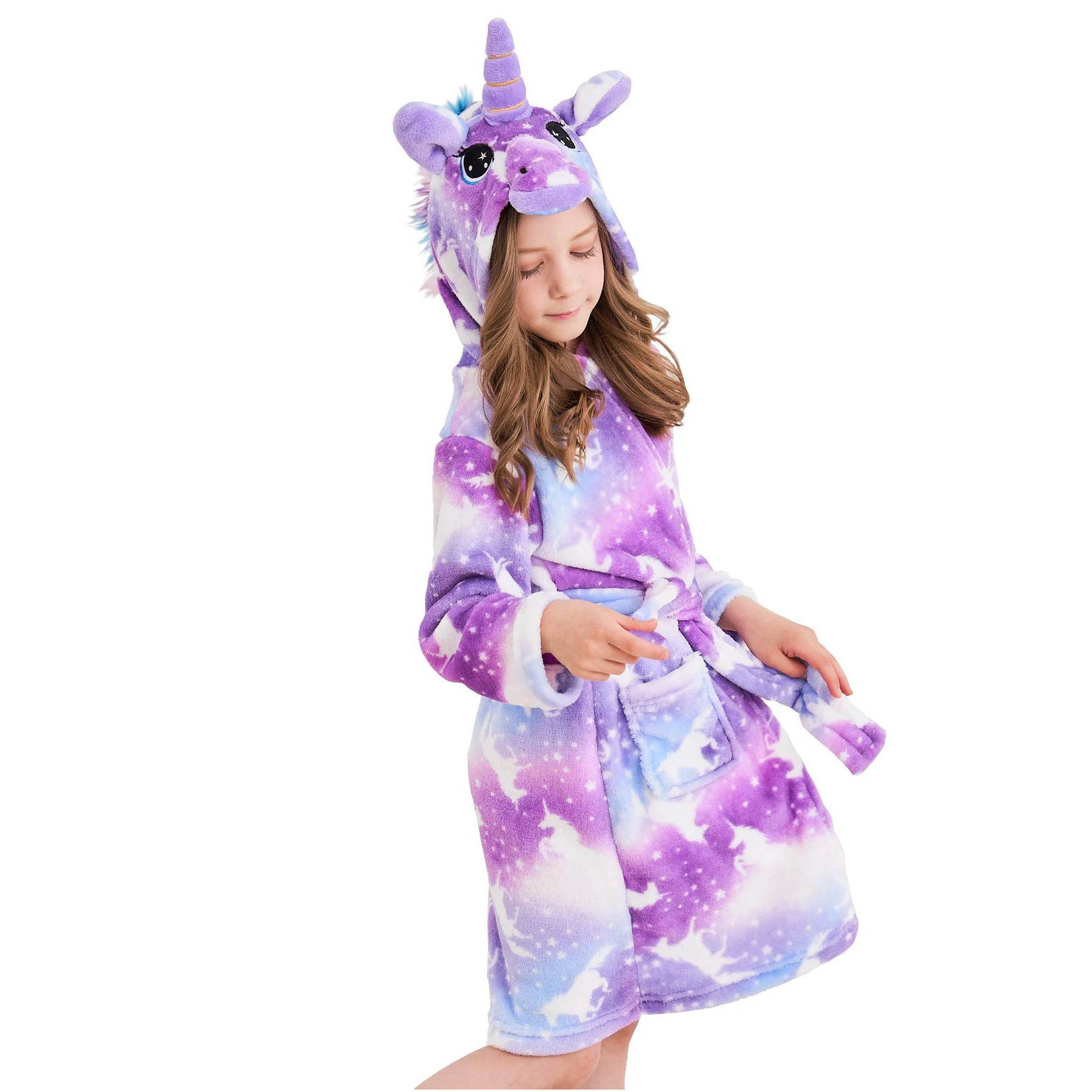 

Amazon Hot Sell Kids Sleepwear Cartoon Children's Robe Long Sleeve Unicorn Animal Hooded Girl Bathrobe For Children, Colorful