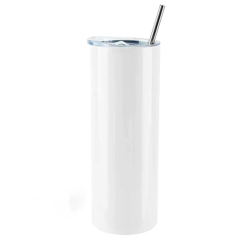 

20 OZ Double Wall Steel Blank Sublimation Straight Skinny Tumbler Water Bottle With Straw