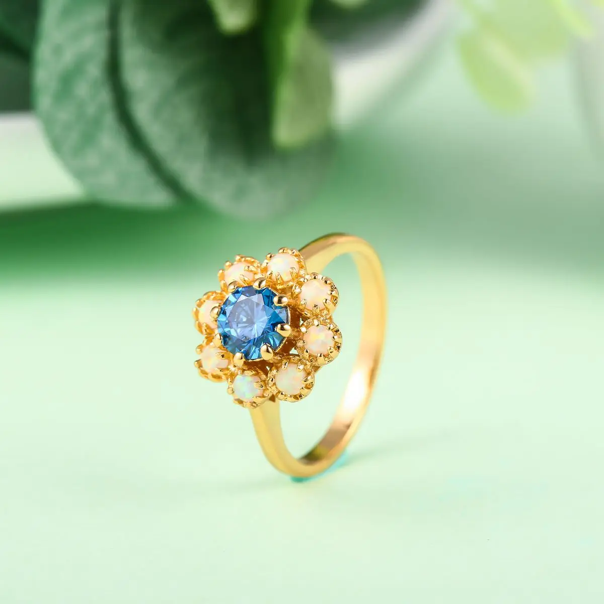 

Fashion Jewelry Rings Women Jewelry Blue Spinel Opal Ring 18K Gold Plated Gemstone Rings Brass/ 925 Sterling Silver Custom Logo, Customized color