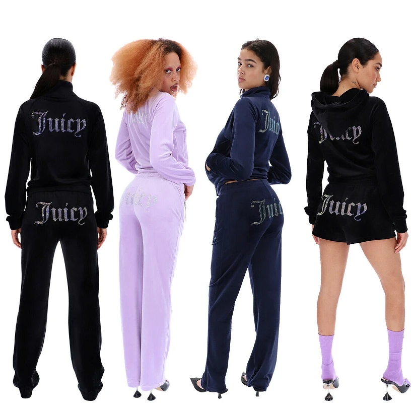 

women juicy tracksuit ladies velour tracksuit sweat suits velvet custom rhinestone hoodies 2 piece velvet set women