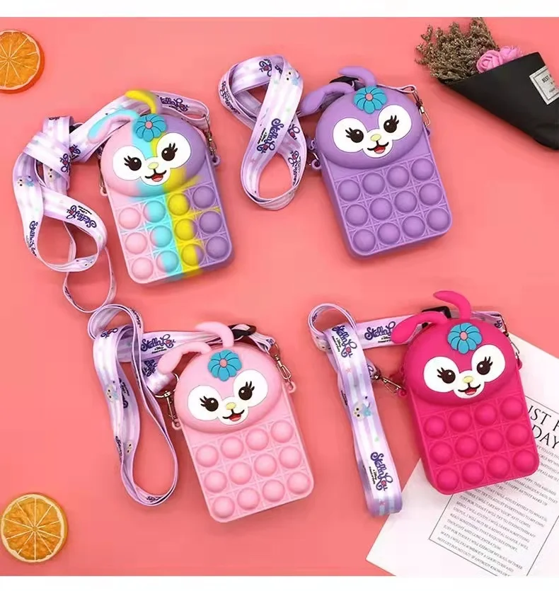 

children Kids fidget popit cross body shoulder bag handbags push silicone Star Delu rabbit pop it coin purses