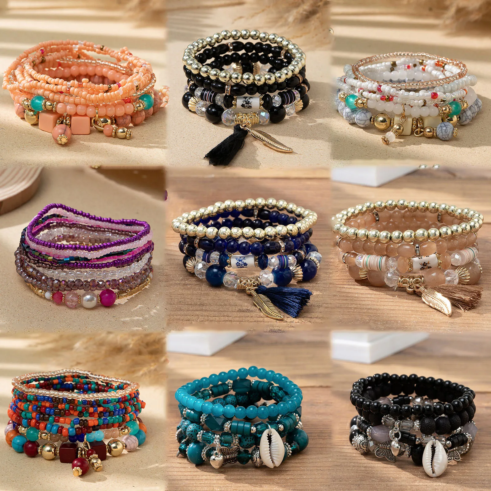 

Charm Bohemian Stackable Stretch Beaded Bracelets Women Girl Multilayer Hippie Boho Heart Butterfly Bead Bracelets for Beach