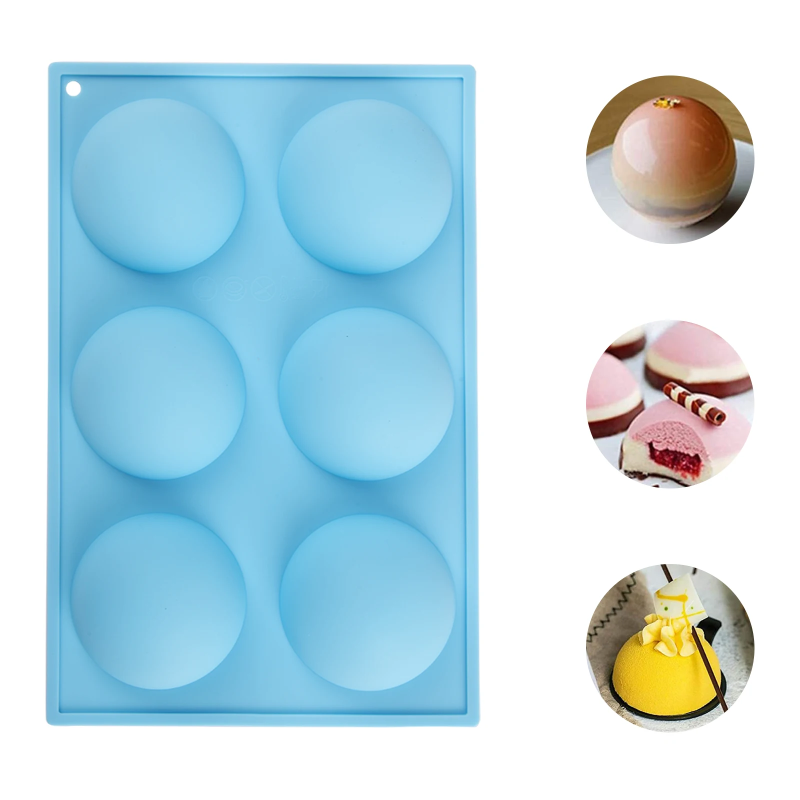 批发定制质量6孔半球体冰盘巧克力硅胶蛋糕模具矩形