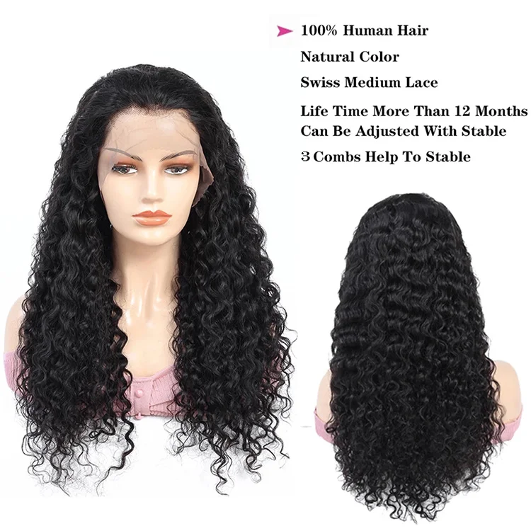 

Brazilian Curly Lace Part Real Human Hair Wigs Natural Hairline Remy Hair Raw Wig With Baby Hair Black Custom Wig, Natural colors