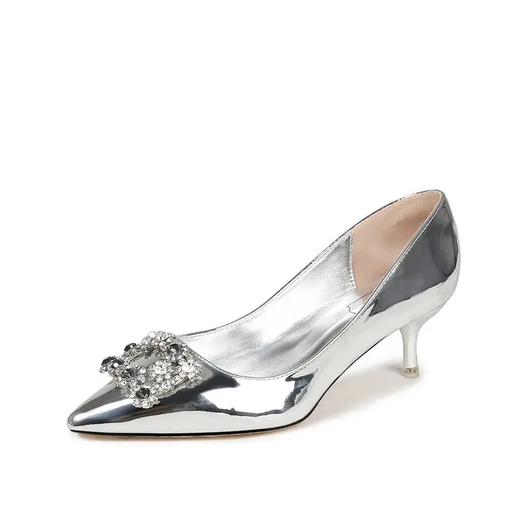 

Lady Sapatos Prateados E Pretos De Salto Alto Crystal Sparkle Silver Block High Heels