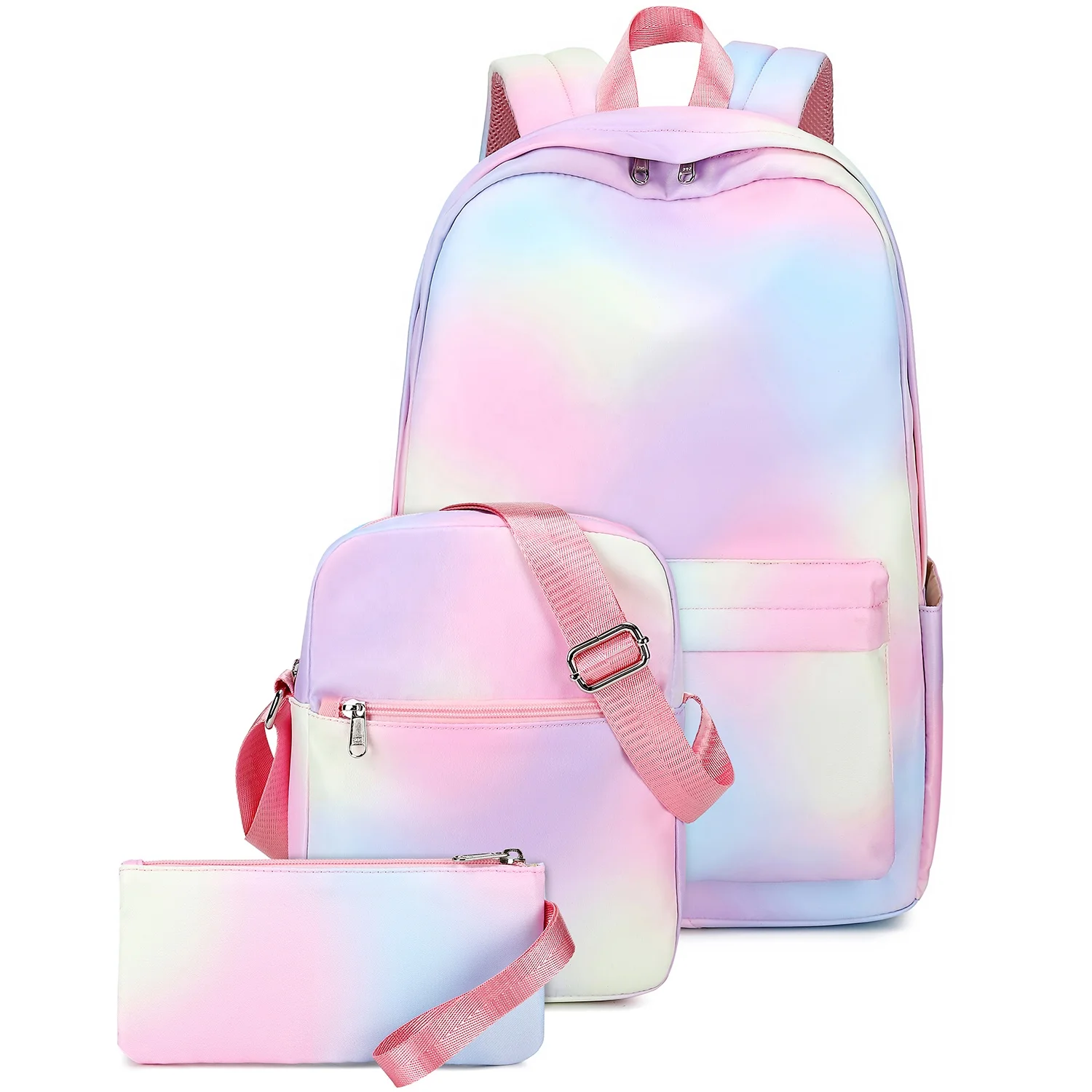 

Wholesale Custom School Backpack Girls School Book Bags Set Kids Backpack with Insulated Lunch Box and Pencil Case, Rainbow