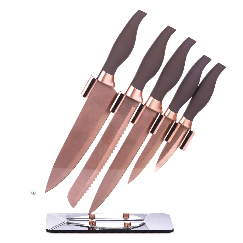 

Professional Knife Set 5PCS Stainless Steel Kitchen Plastic Handle Chef Knife Set with Knife Block, Customized color