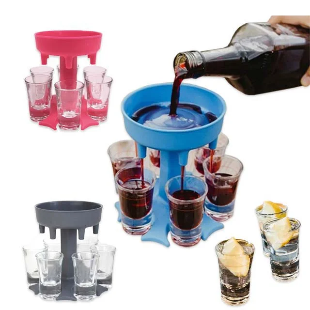 

Wholesale Party Beer Juice Holder Drinking Liquor Dispenser Wine Separator Products Plastic 6 Shot Glass Dispenser, Blue,gray,red