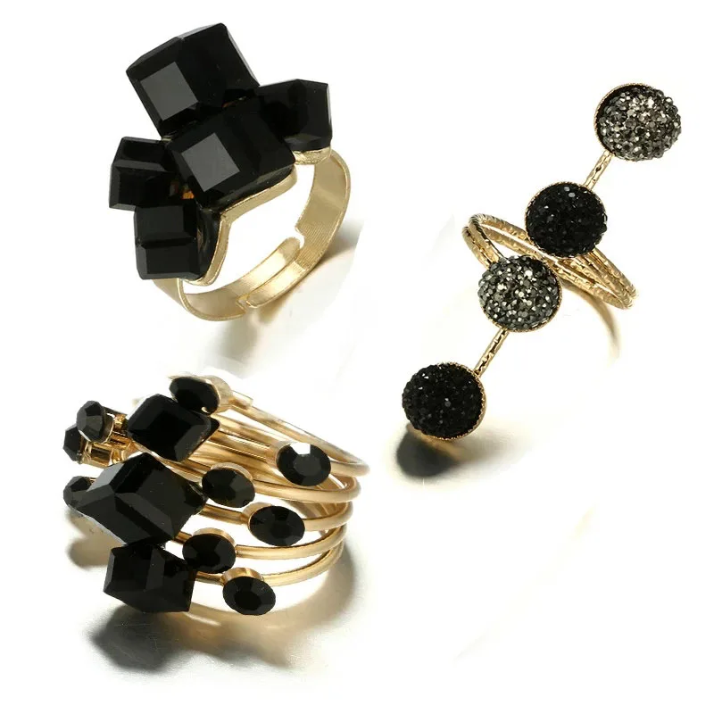 

Old Style Black Gold Zircon Ring Multi-layer Twining Ring for Women