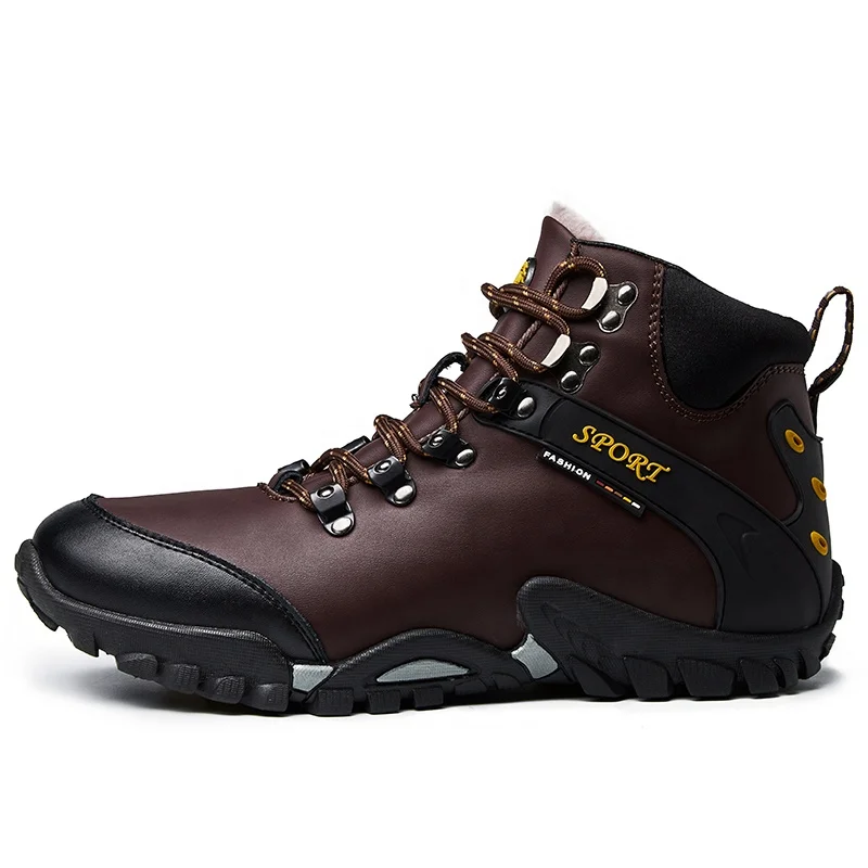 

New high to help big size outdoor hiking men's shoes plus velvet keep warm lacing casual walking shoes