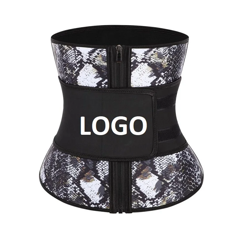 

Women High Compression Zipper Belt Snake Printed Latex Waist Trainer With Custom Logo Private Label