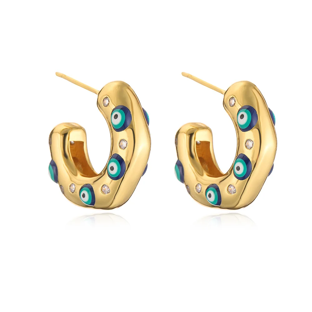 

Personality Irregular Geometric Blue Eyes Not Allergic C-shaped Open Hoop Earrings Fashion Jewelry