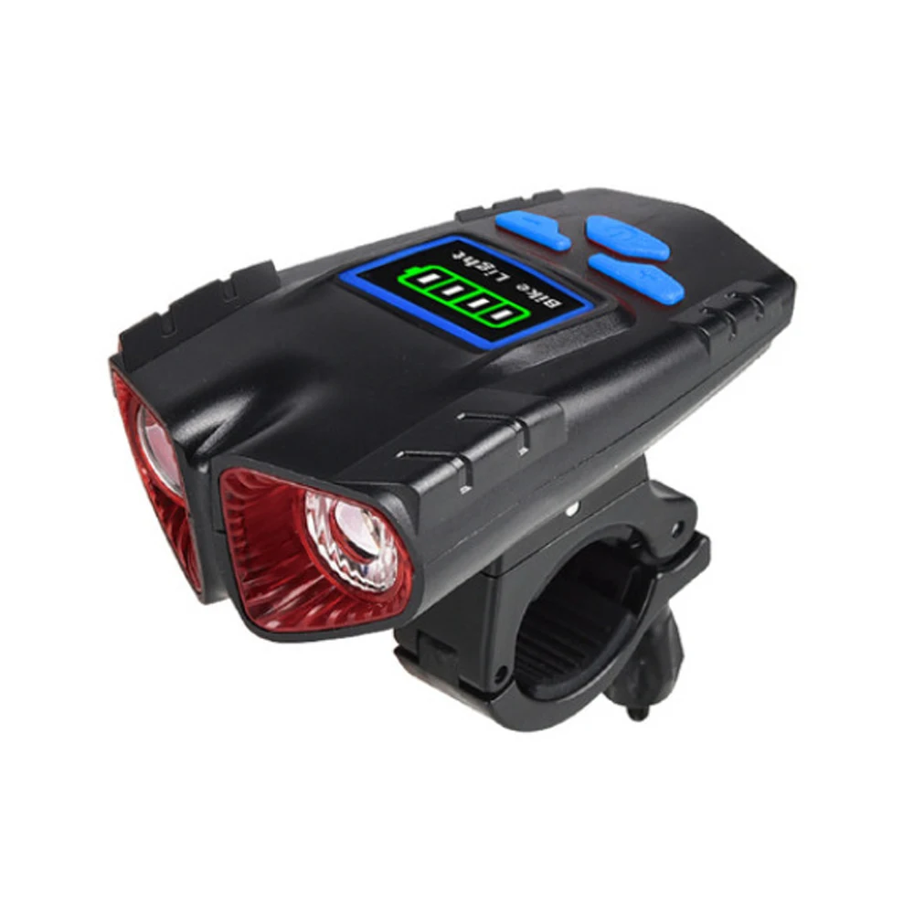 

2021 Hot Sale New Smart Brightness High Waterproof Power Display Speaker Safety USB Rechargeable Bicycle Light With Horn, Blue/red/black