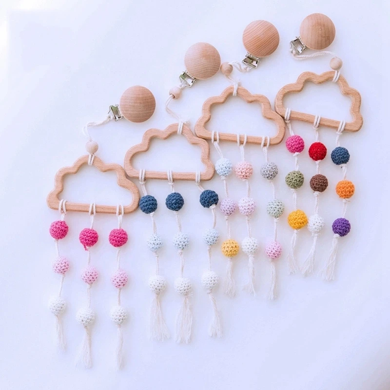 

1PCS Wooden Baby Teether Pacifier Clip Chain Infant Rattle Toys Dummy Clips Baby Pacifier