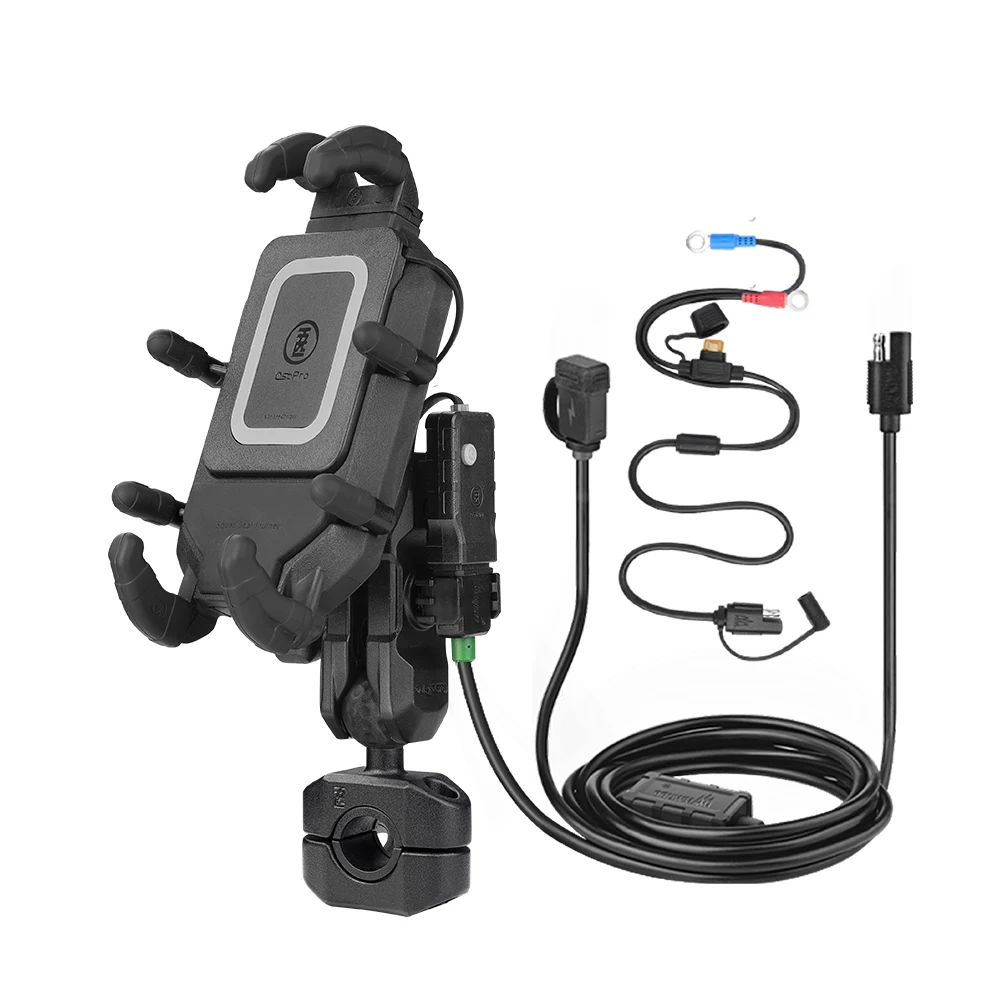 

MWUPP Wireless Fast Charge Motorcycle Cell Phone Holder Torque Rail Carapace Mobile Mount, Black