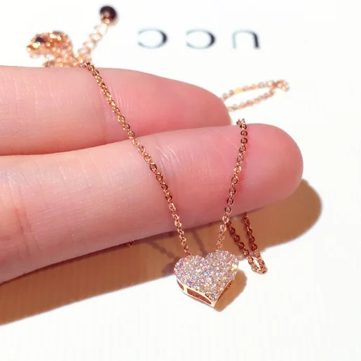 

New fashion Japanese and Korean trend exquisite super flash diamond heart-shaped temperament clavicle necklace short necklace, Picture shows