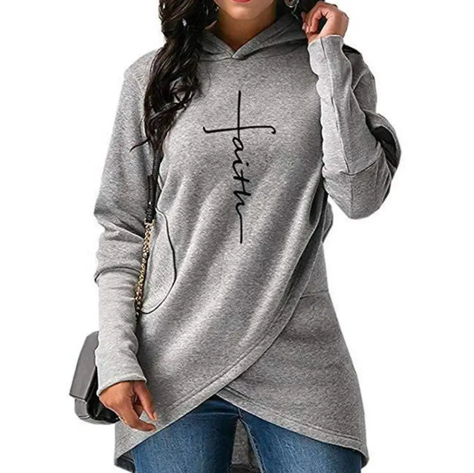 

Women Pullover Tops Solid Long Sleeve Pocket Drawstring FAITH Womens hoodie 2021 Hoodies crewneck Sweatshirts