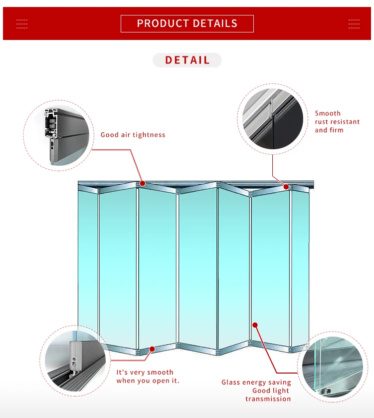 Modern Interior Or Exterior s Bi Design Gate, Save Space Partition Frosted Frameless Tempered Glass Slid Ing Folding Door